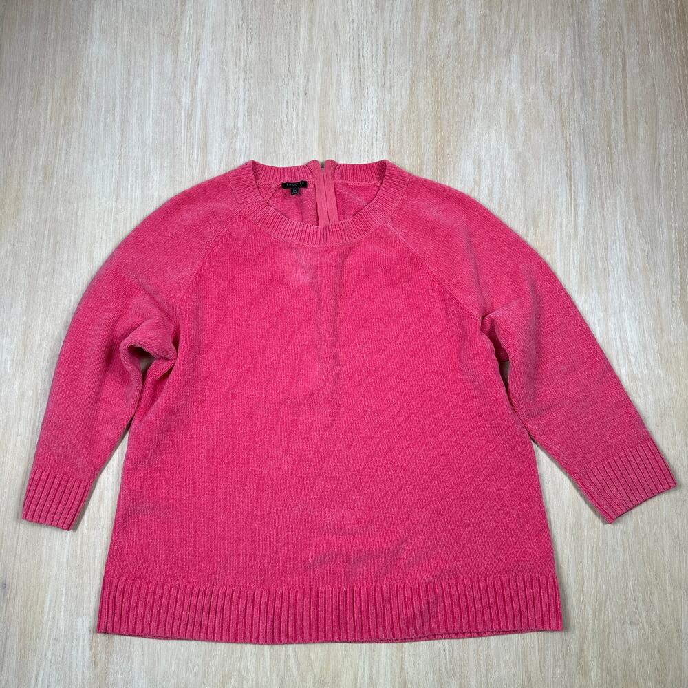 Talbots Plus Pink Knit Sweater Crewneck Raglan Sleeve Back Zip Cozy Classic 2X